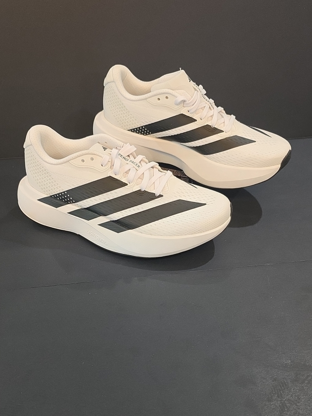 adidas Adizero Pacer Women's White Running Shoes with Black Stripes Size 8